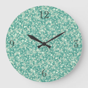 Mint Green Glitter And Sparkles. Große Wanduhr