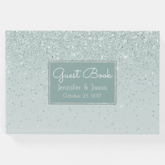 Mint Green Glittery Wedding Guest Book Gästebuch (Vorderseite)