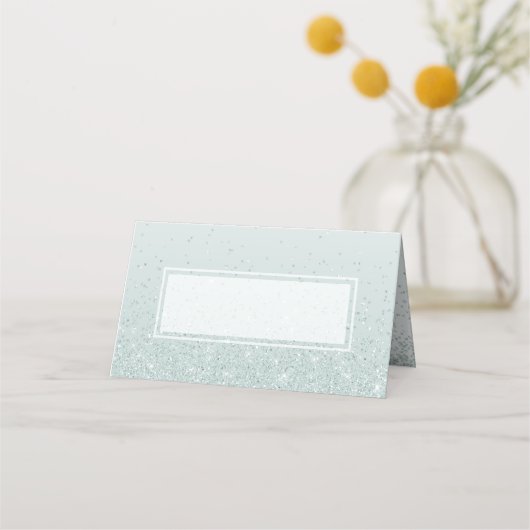 Mint Green Glittery Wedding Platzkarte (Vorderseite)