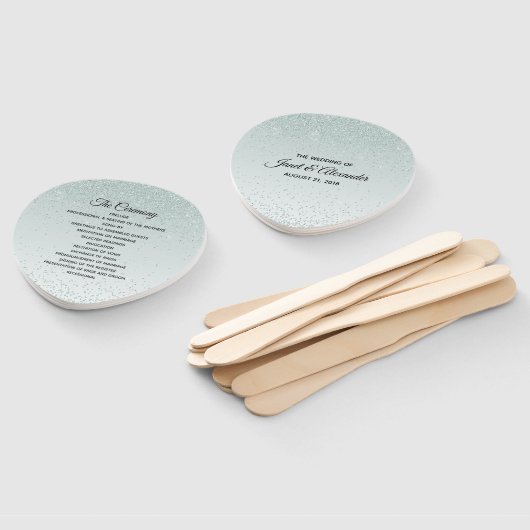 Mint Green Glittery Wedding Program Fan Fächer (Non-assembled)