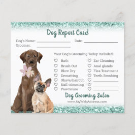 Mint Green Glitzer Dog Grooming Report Card Flyer