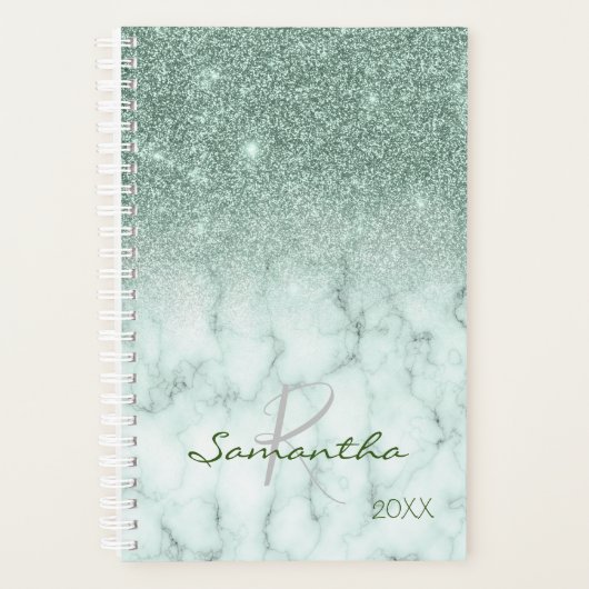 Mint Green Glitzer Ombre Marble Yeypgramm Planer (Vorderseite)