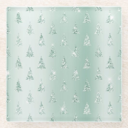 Mint Green Glitzer Sparkle Weihnachtsbaumen Glasuntersetzer (Vorderseite)
