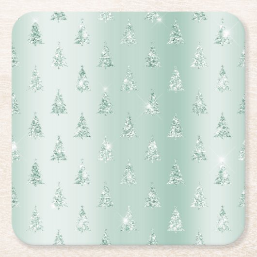 Mint Green Glitzer Sparkle Weihnachtsbaumen Rechteckiger Pappuntersetzer (Vorderseite)