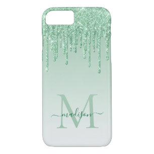 Mint Green Glitzer Tropfen Sparkle Monogram Script Case-Mate iPhone Hülle