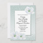 Mint Green Glitzer und Blume Einladung Hochzeit (Vorderseite)