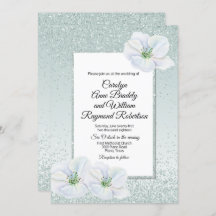 Mint Green Glitzer und Blume Einladung Hochzeit