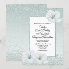 Mint Green Glitzer und Blume Einladung Hochzeit
