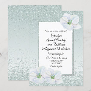 Mint Green Glitzer und Blume Einladung Hochzeit