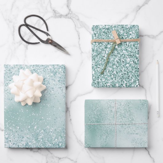 Mint Green Glitzy Glitzer          Geschenkpapier Set (Vorderseite)
