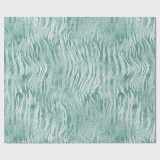 Mint Green Glitzy Zebra Print Geschenkpapier (Flach)