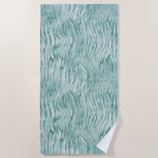 Mint Green Glitzy Zebra Print Glitzer Strandtuch (Vorderseite)