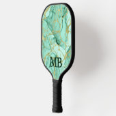Mint Green Gold Alcohol Tinte Marmormonogramm Pickleball Schläger (Links)