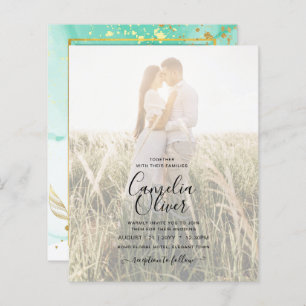 Mint Green Gold Alkohol Tinte Abstrakt Hochzeit