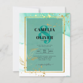 Mint Green Gold Alkohol Tinte Abstrakt Hochzeit