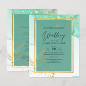 Mint Green Gold Alkohol Tinte Abstrakt Hochzeit (Vorne/Hinten)