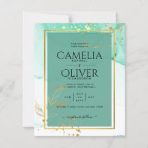 Mint Green Gold Alkohol Tinte Abstrakt Hochzeit