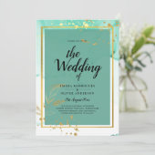 Mint Green Gold Alkohol Tinte Abstrakt Hochzeit Einladung (Stehend Vorderseite)