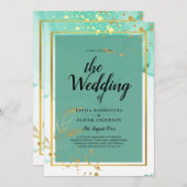 Mint Green Gold Alkohol Tinte Abstrakt Hochzeit Einladung (Vorne/Hinten)