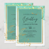 Mint Green Gold Alkohol Tinte Abstrakt Hochzeit Einladung (Vorne/Hinten)