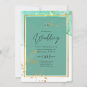Mint Green Gold Alkohol Tinte Abstrakt Hochzeit Einladung (Vorderseite)