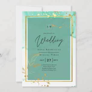 Mint Green Gold Alkohol Tinte Abstrakt Hochzeit Einladung