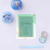Mint Green Gold Alkohol Tinte Abstrakt Hochzeit Flyer (Einzeln)