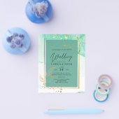 Mint Green Gold Alkohol Tinte Abstrakt Hochzeit Flyer (Einzeln)