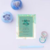Mint Green Gold Alkohol Tinte Abstrakt Hochzeit Flyer (Einzeln)