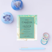 Mint Green Gold Alkohol Tinte Abstrakt Hochzeit Flyer (Einzeln)