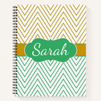 Mint Green Gold Chevron Personalized Pattern Notizblock