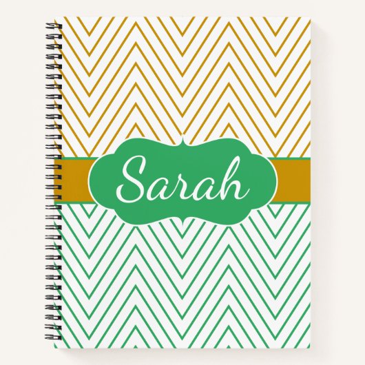 Mint Green Gold Chevron Personalized Pattern Notizblock (Vorderseite)