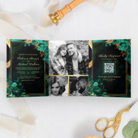 Mint Green Gold Floral Marble QR Code Hochzeit