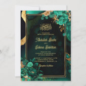 Mint Green Gold Floral QR Code Muslim Hochzeit Einladung (Vorderseite)