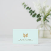 Mint Green Gold Foil Butterfly Elegant Einfach Visitenkarte (Stehend Vorderseite)