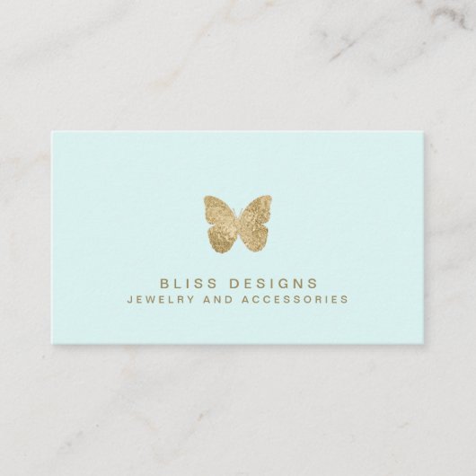 Mint Green Gold Foil Butterfly Elegant Einfach Visitenkarte (Vorderseite)