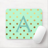 Mint Green & Gold Foil Polka Dots Monogram Name Mousepad (Mit Mouse)