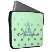 Mint Green & Gold Foil Polka Dots Monogramm Laptopschutzhülle (Vorne Rechts)
