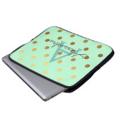 Mint Green & Gold Foil Polka Dots Monogramm Laptopschutzhülle (Vorne Knopf)