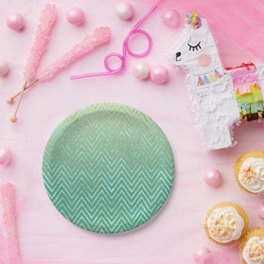 Mint Green Gold Glam Zickzack Ombre Pappteller (Party)
