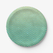 Mint Green Gold Glam Zickzack Ombre Pappteller (Vorderseite)