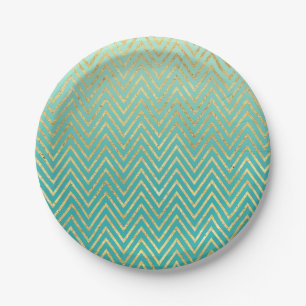 Mint Green Gold Glam Zickzack Ombre Pappteller
