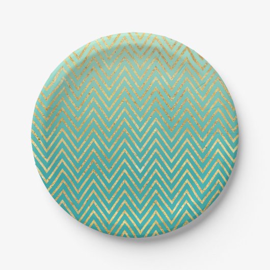 Mint Green Gold Glam Zickzack Ombre Pappteller (Vorderseite)