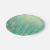Mint Green Gold Glam Zickzack Ombre Pappteller (Schrägansicht)