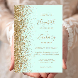 Mint Green Gold Glitter Wedding Einladung