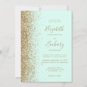 Mint Green Gold Glitter Wedding Einladung (Vorderseite)