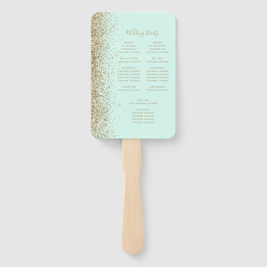Mint Green Gold Glitter Wedding Program Fächer (Rückseite)