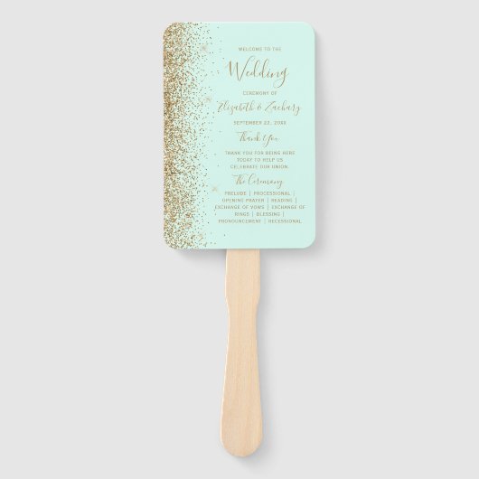 Mint Green Gold Glitter Wedding Program Fächer (Vorderseite)