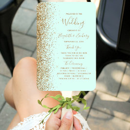 Mint Green Gold Glitter Wedding Program Fächer