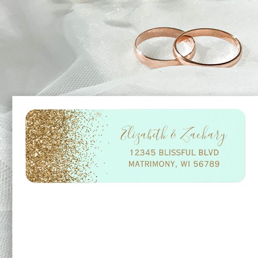 Mint Green Gold Glitter Wedding Return Address
